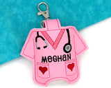 Personalized Scrub top with Hearts Hand Sanitizer Holder