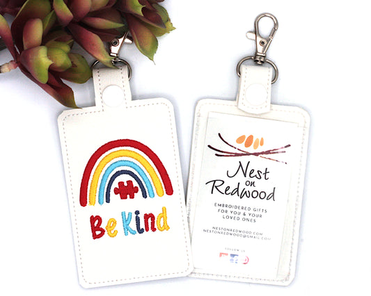 Boho Rainbow Puzzle Be Kind Badge ID Card Holder