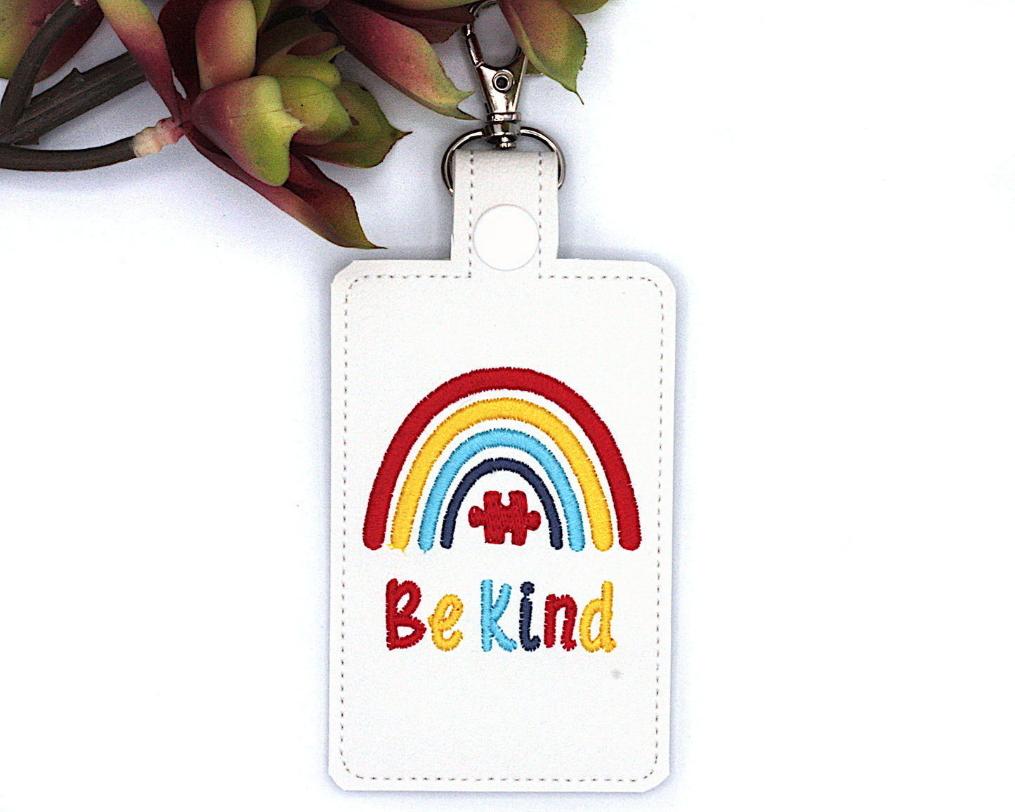 Boho Rainbow Puzzle Be Kind Badge ID Card Holder