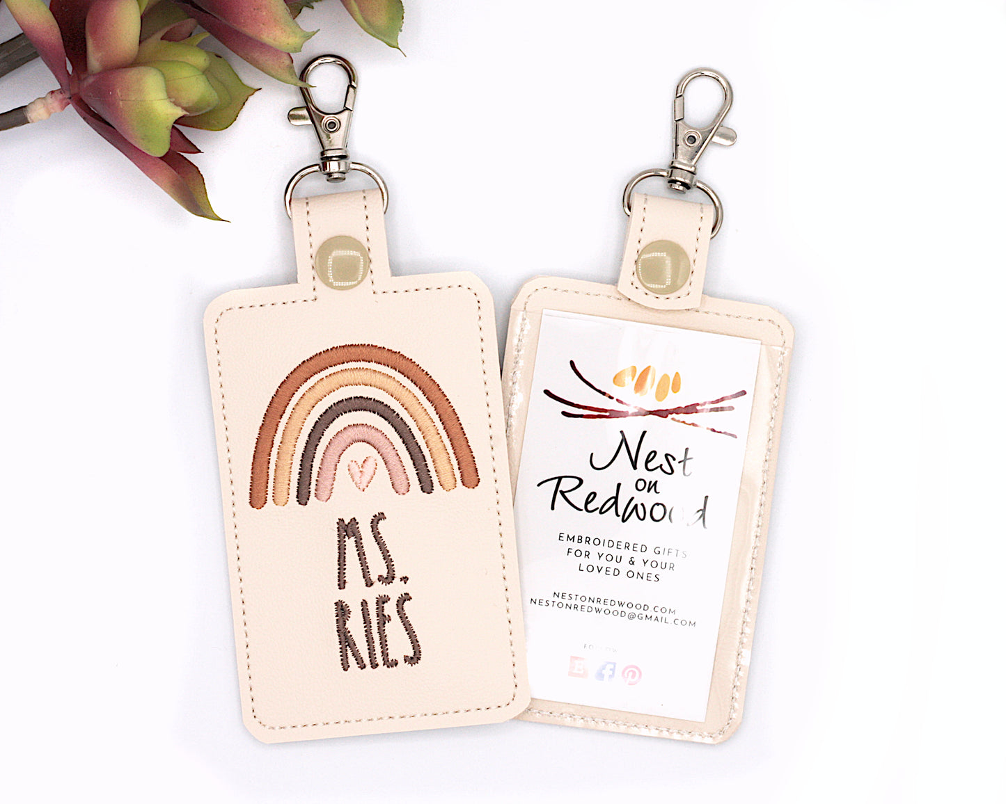 Neutral Brown Boho Rainbow Badge Holder