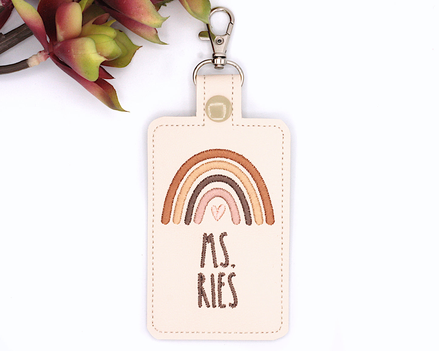 Neutral Brown Boho Rainbow Badge Holder