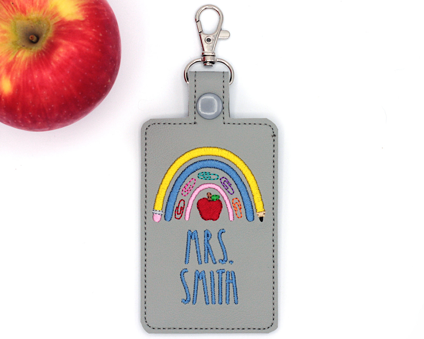 Personalized Teacher Supplies Boho Rainbow Vertical Badge ID Card Holder