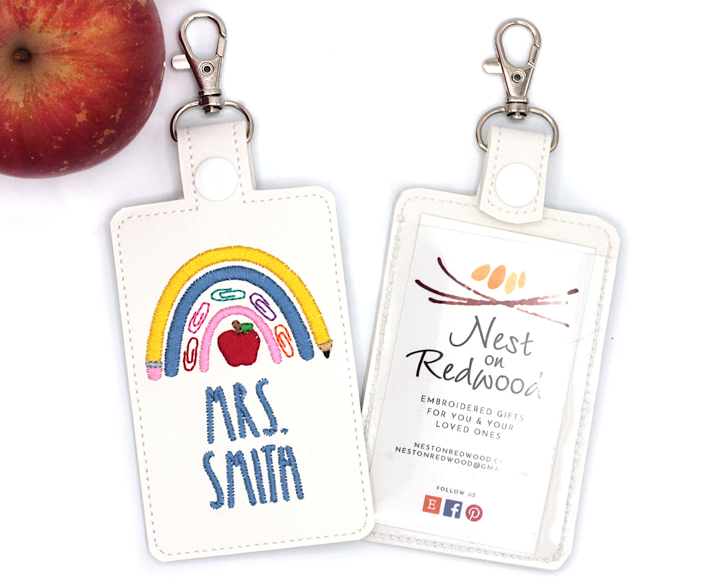 Personalized Teacher Supplies Boho Rainbow Vertical Badge ID Card Holder