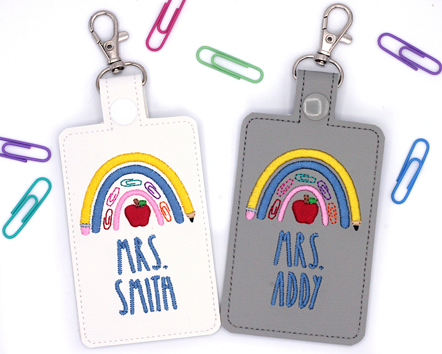 Personalized Teacher Supplies Boho Rainbow Vertical Badge ID Card Holder