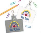 Personalized Teacher Supplies Boho Rainbow Horizontal Badge ID Card Holder
