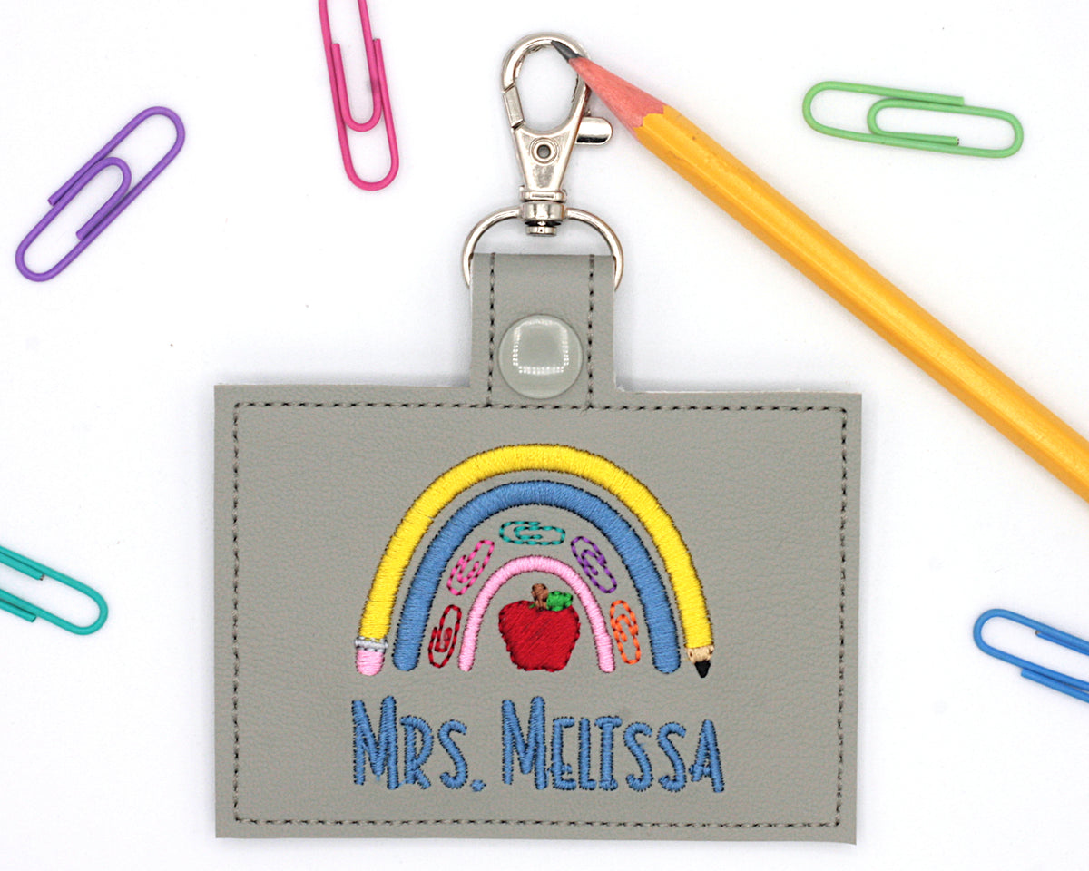 Personalized Teacher Supplies Boho Rainbow Horizontal Badge ID Card Holder