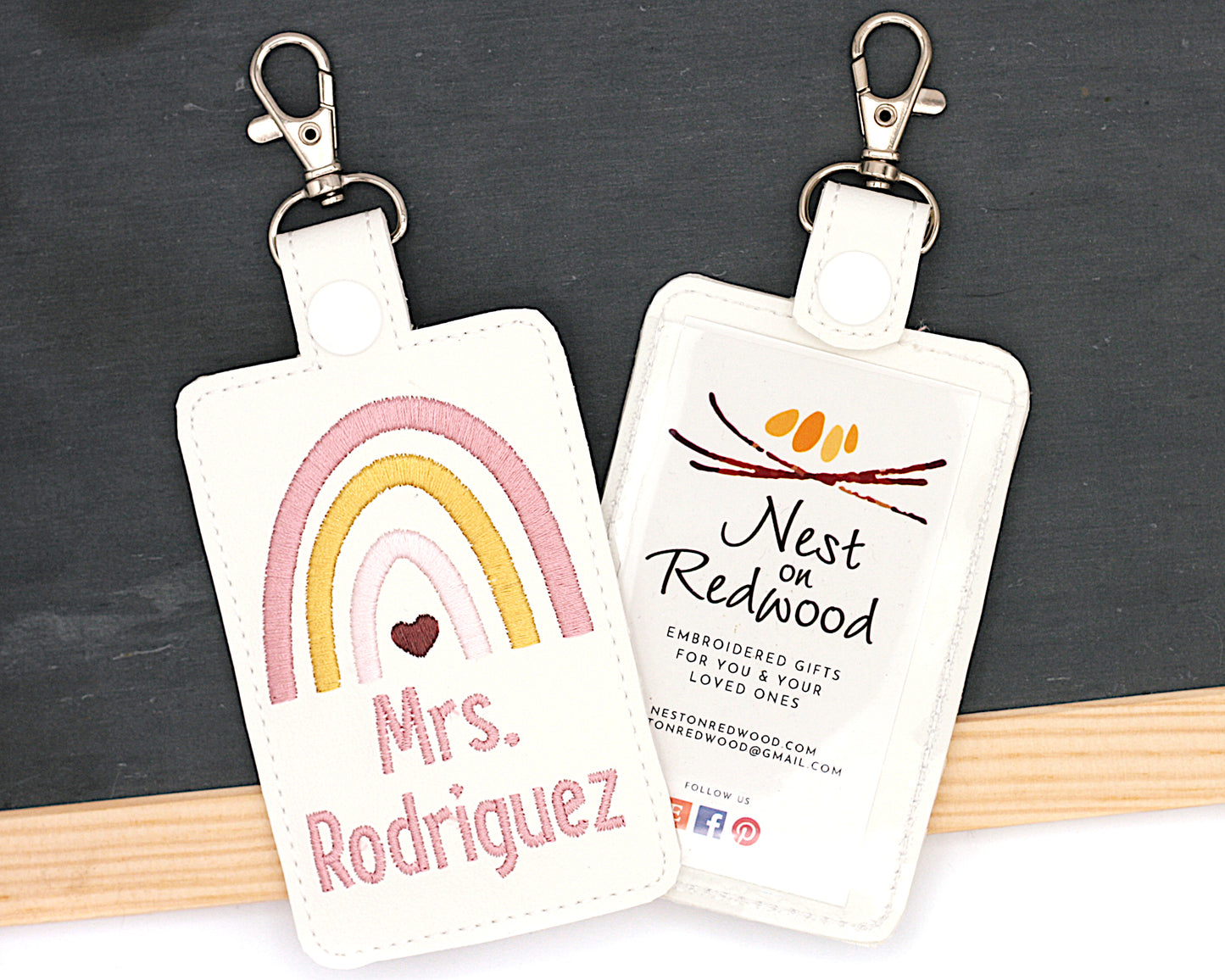 Personalized Boho Rainbow Mauve Vertical Badge ID Card Holder
