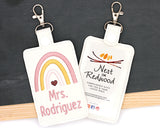 Personalized Boho Rainbow Mauve Vertical Badge ID Card Holder