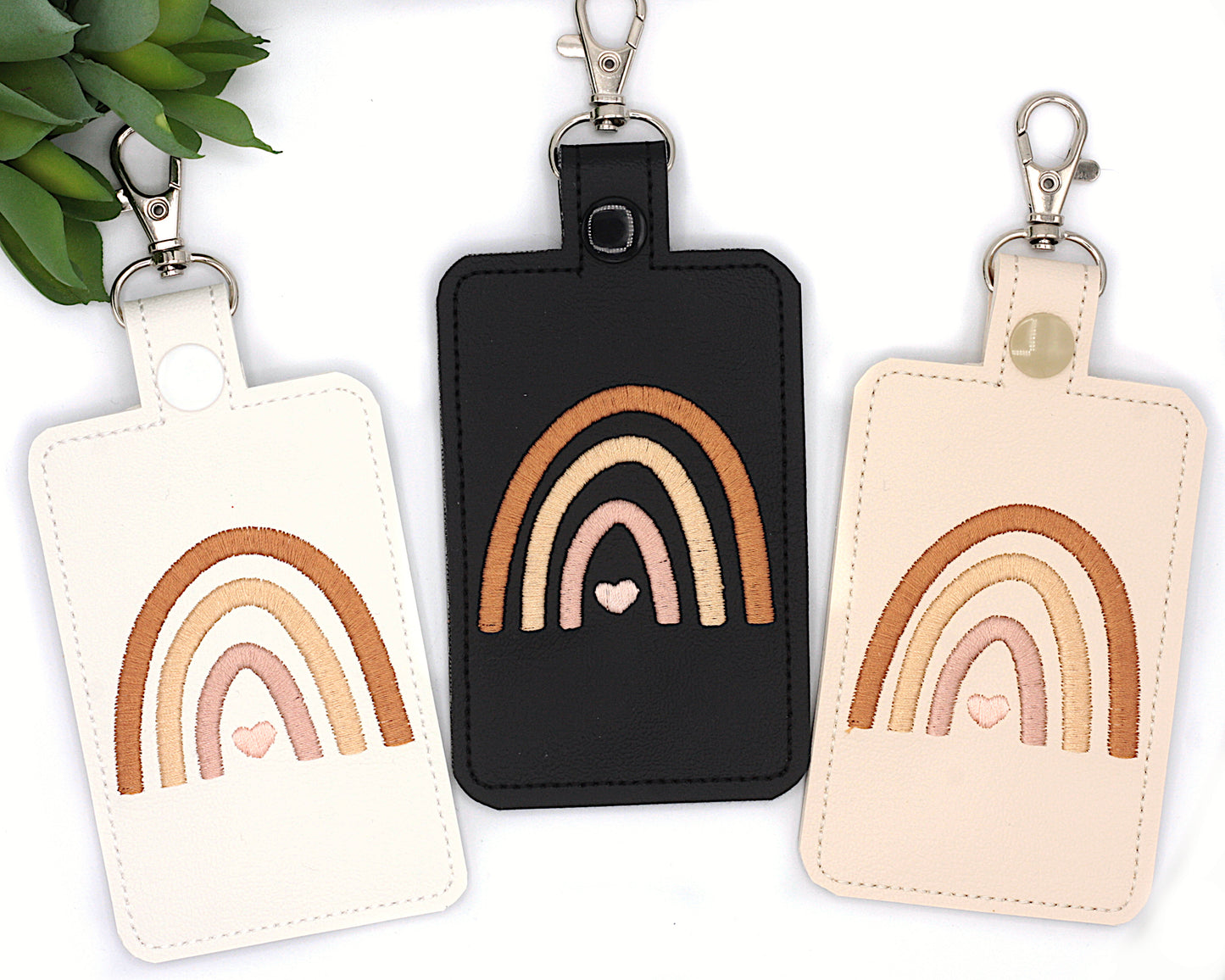 Neutral Brown Boho Rainbow Vertical Badge ID Card Holder