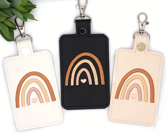Neutral Brown Boho Rainbow Vertical Badge ID Card Holder