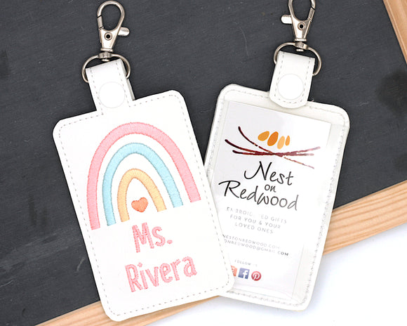 Personalized Boho Rainbow Pink & Blue Vertical Badge ID Card Holder