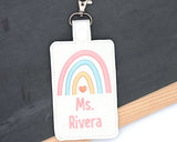 Personalized Boho Rainbow Pink & Blue Vertical Badge ID Card Holder