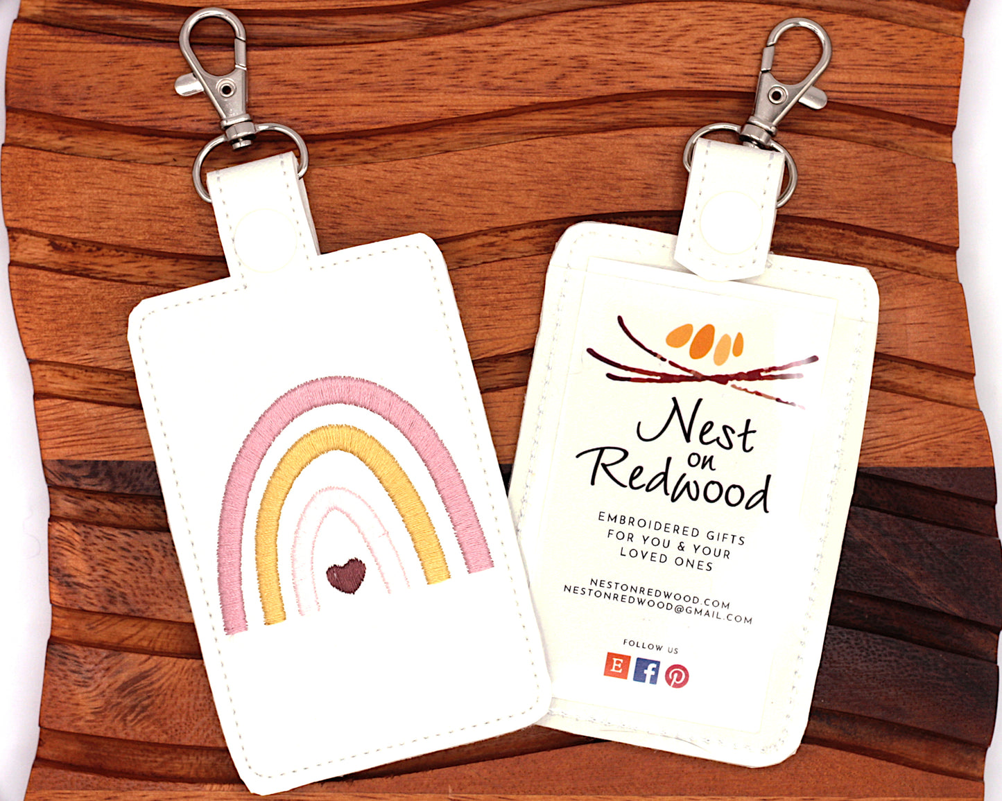 Mauve and Gold Boho Rainbow Vertical Badge ID Card Holder