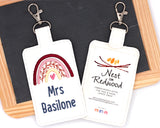 Personalized Red Boho Rainbow with Leaves Vertical Badge ID Card Holder