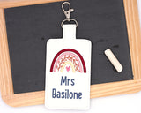 Personalized Red Boho Rainbow with Leaves Vertical Badge ID Card Holder
