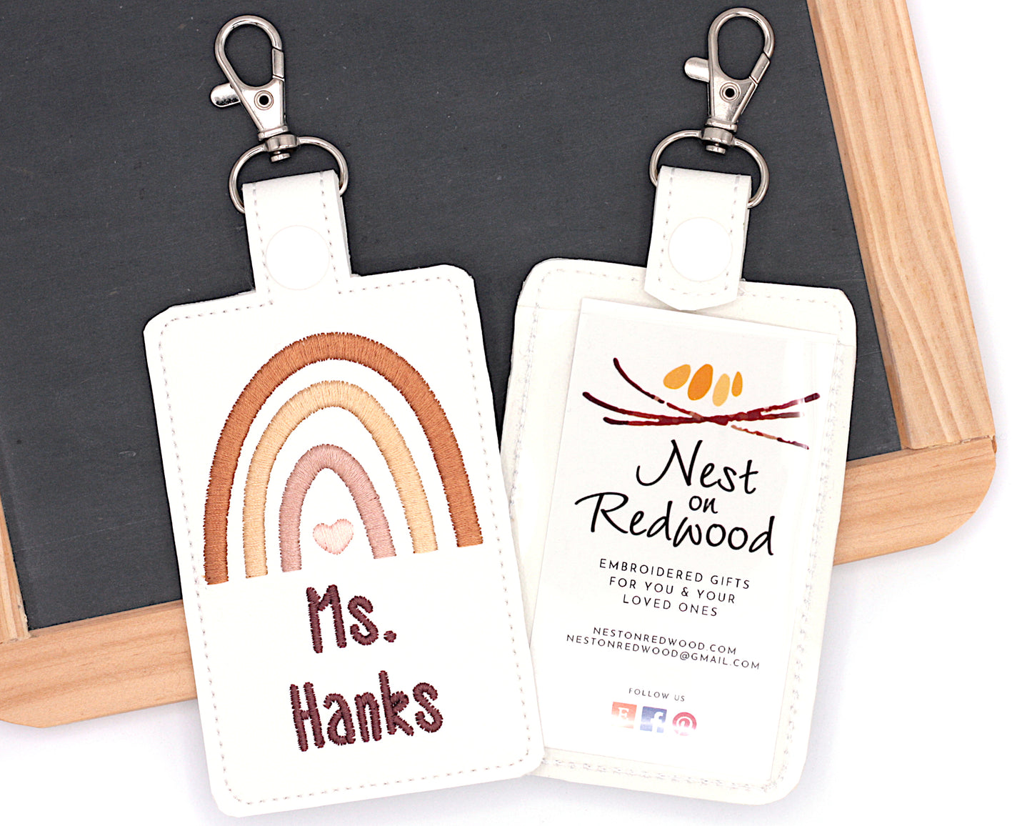 Personalized Neutral Boho Rainbow Vertical Badge ID Card Holder