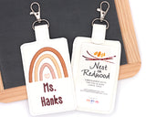 Personalized Neutral Boho Rainbow Vertical Badge ID Card Holder