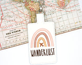 Wanderlust Airplane Boho Rainbow Vertical Badge ID Card Holder or Luggage Tag