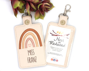 Personalized Neutral Boho Rainbow Vertical Badge ID Card Holder