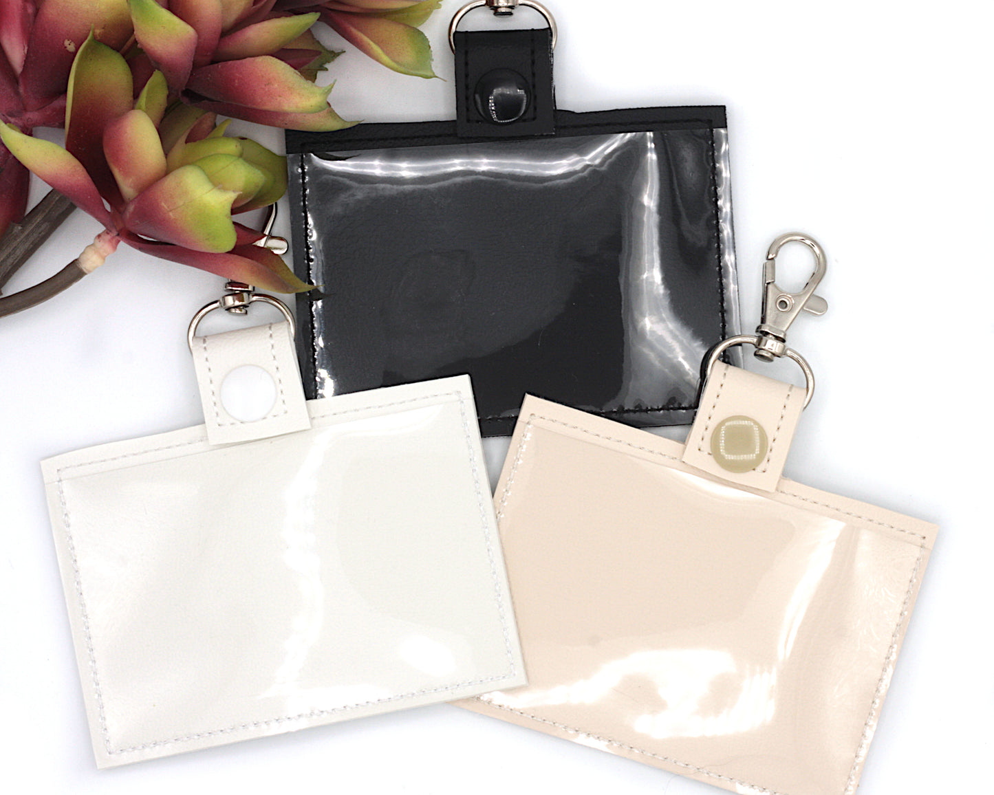 Personalized Neutral Boho Rainbow Horizontal Badge ID Card Holder with Leaves