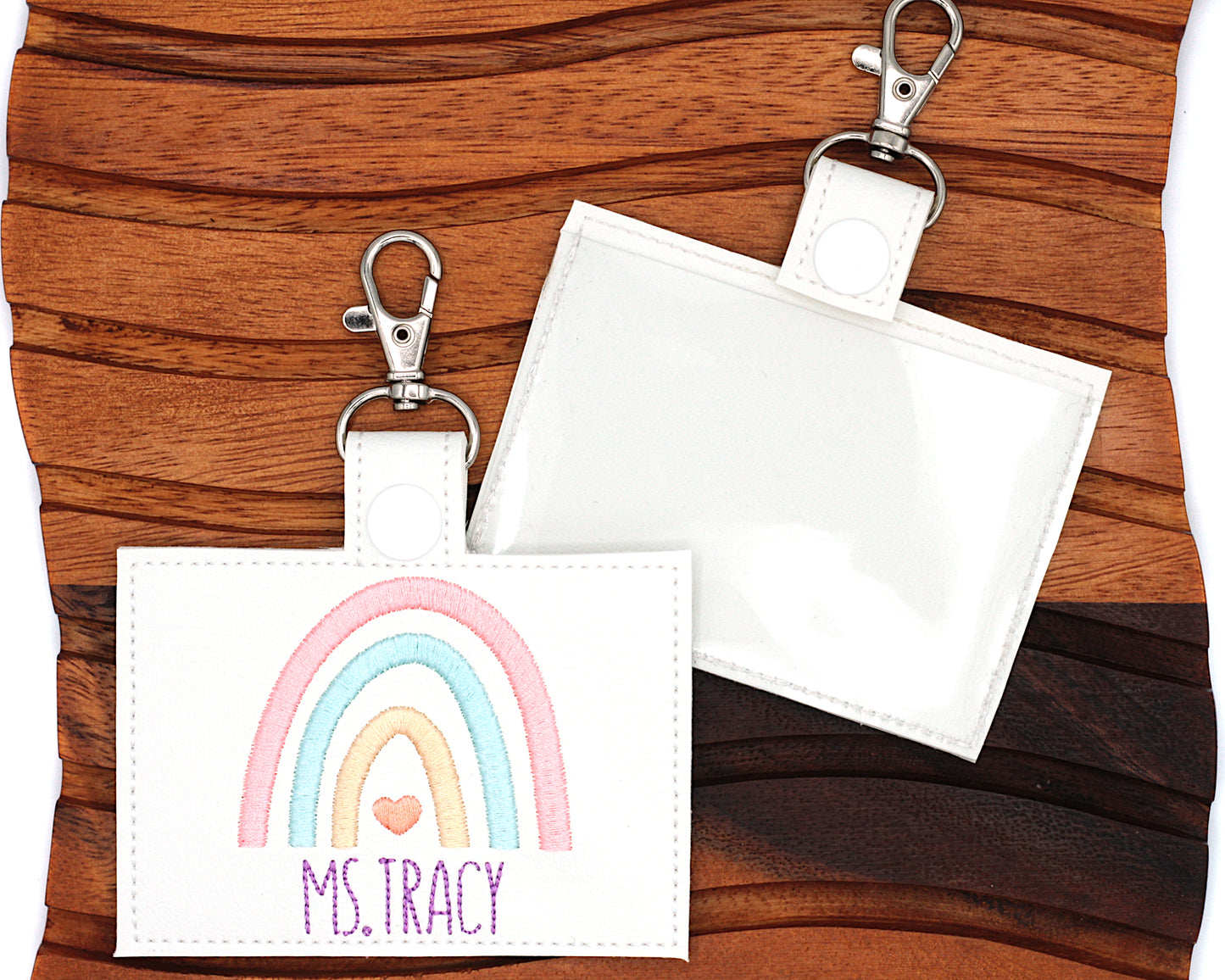 Personalized Boho Rainbow Pink & Blue Horizontal Badge ID Card Holder