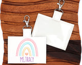 Personalized Boho Rainbow Pink & Blue Horizontal Badge ID Card Holder