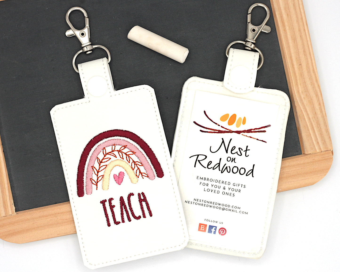 Red Boho Rainbow Teach Badge ID Card Holder