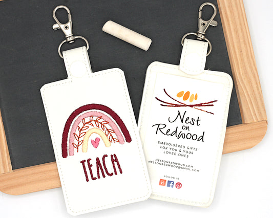 Red Boho Rainbow Teach Badge ID Card Holder