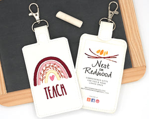 Red Boho Rainbow Teach Badge ID Card Holder