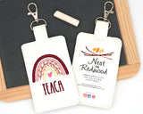 Red Boho Rainbow Teach Badge ID Card Holder