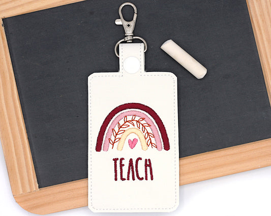 Red Boho Rainbow Teach Badge ID Card Holder