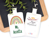 Personalized Boho Rainbow with Leaves Brown & Green Vertical Badge ID Card Holder