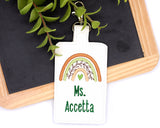 Personalized Boho Rainbow with Leaves Brown & Green Vertical Badge ID Card Holder