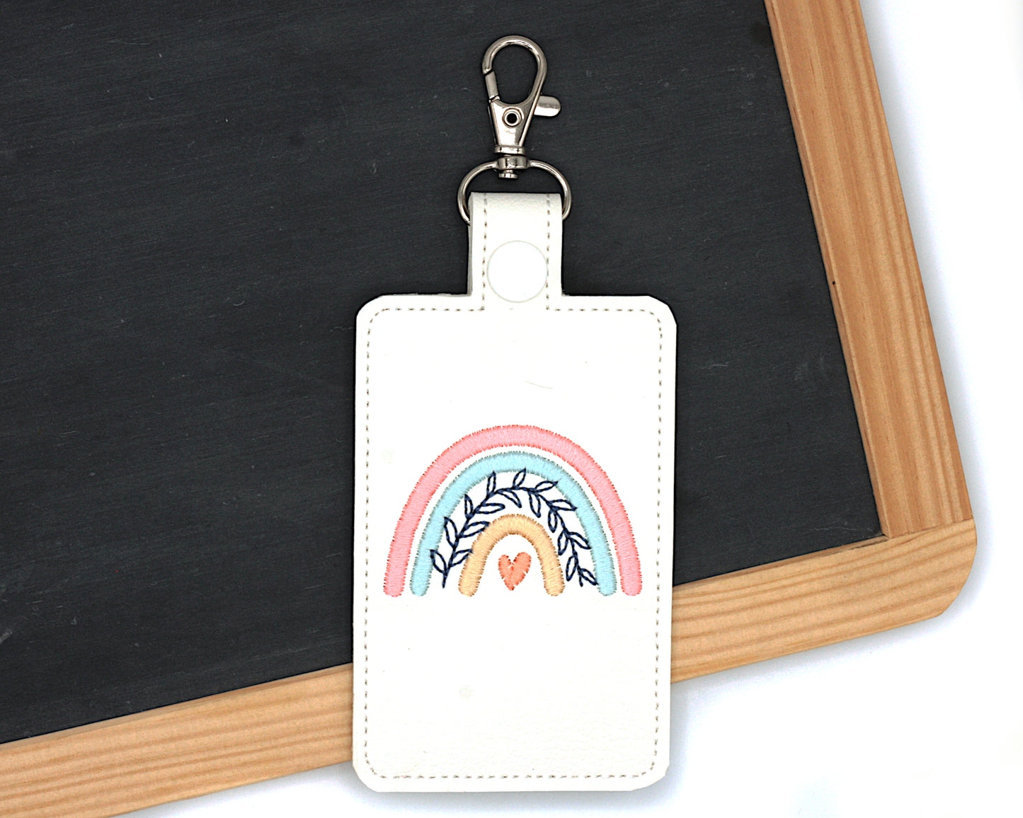 Boho Rainbow with Leaves Pink & Blue Vertical Badge ID Card Holder