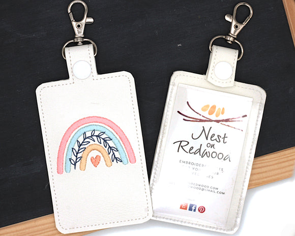 Boho Rainbow with Leaves Pink & Blue Vertical Badge ID Card Holder