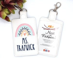 Personalized Boho Rainbow with Leaves Vertical Badge ID Card Holder