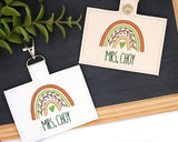 Brown & Green Boho Rainbow with Leaves Horizontal Badge ID Card Holder