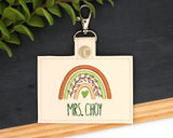 Brown & Green Boho Rainbow with Leaves Horizontal Badge ID Card Holder