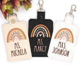 Personalized Neutral Brown Boho Rainbow with Leaves Vertical Badge ID Card Holder