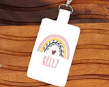 Personalized Boho Rainbow with Leaves Mauve Vertical Badge ID Card Holder