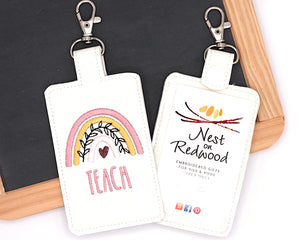 Mauve & Gold Boho Rainbow Teach with Leaves Badge Holder
