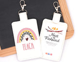 Mauve & Gold Boho Rainbow Teach with Leaves Badge Holder