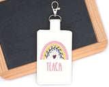Mauve & Gold Boho Rainbow Teach with Leaves Badge Holder