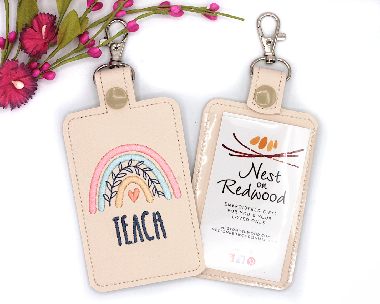 Boho Rainbow Teach Badge ID Card Holder Lip Balm Holder