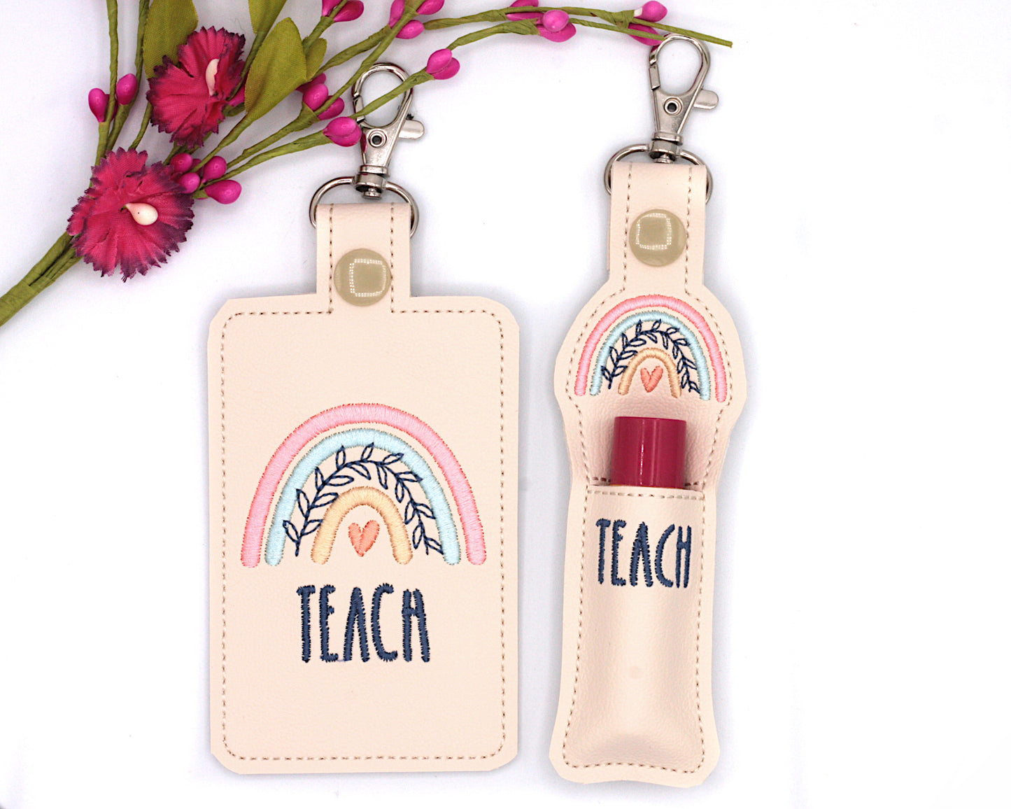Boho Rainbow Teach Badge ID Card Holder Lip Balm Holder