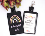 Personalized Boho Rainbow with Leaves Custom Colors Vertical Badge ID Card Holder