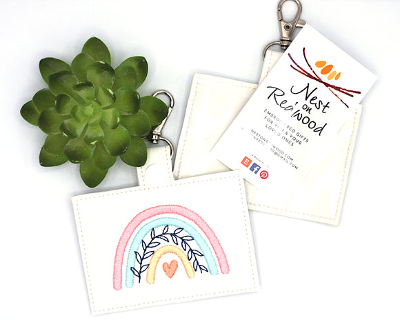 Boho Rainbow with Leaves Pink & Blue Horizontal Badge ID Card Holder