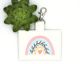Boho Rainbow with Leaves Pink & Blue Horizontal Badge ID Card Holder