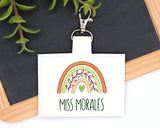 Brown & Green Boho Rainbow with Leaves Horizontal Badge ID Card Holder