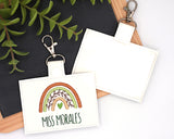 Brown & Green Boho Rainbow with Leaves Horizontal Badge ID Card Holder
